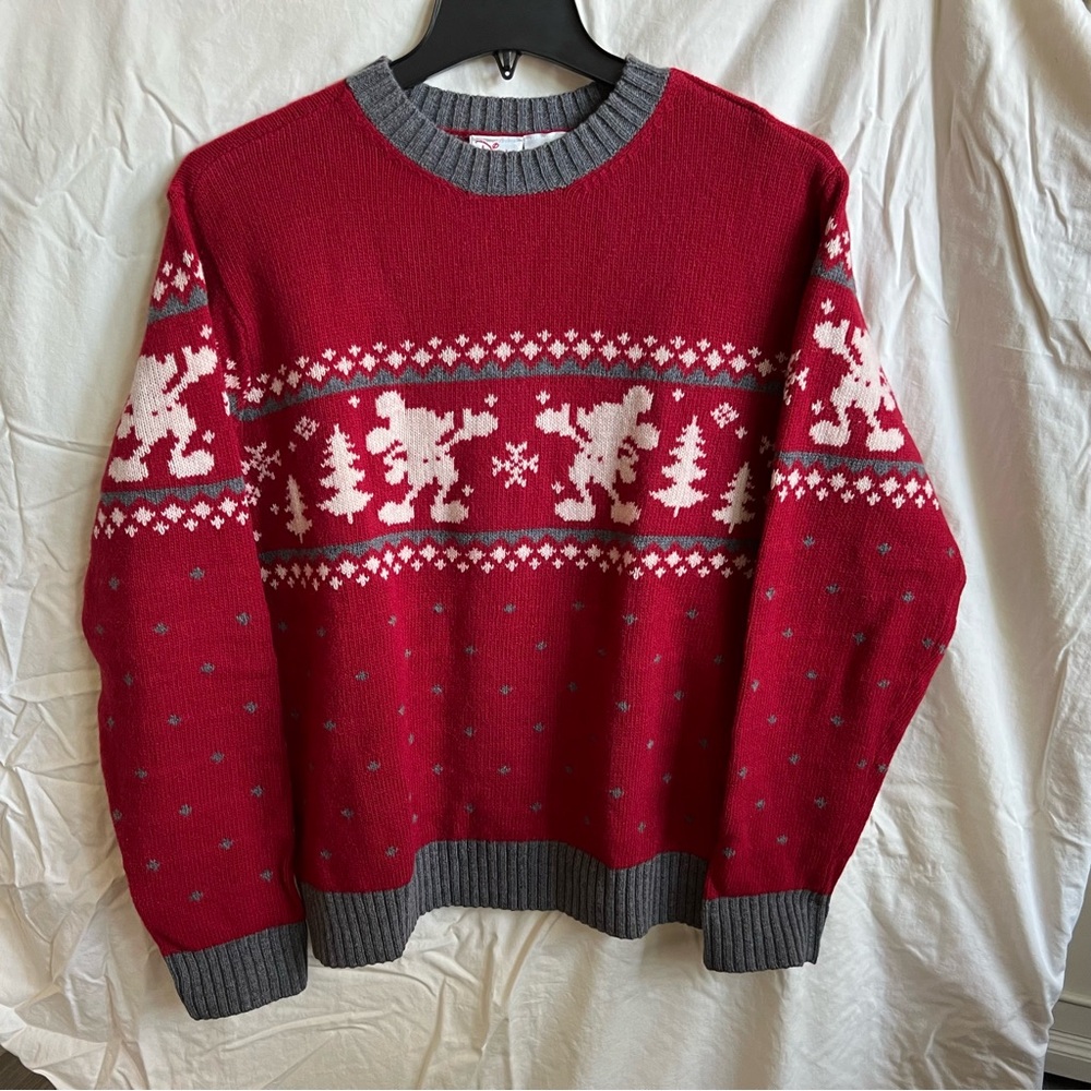 Vintage Disney Size XL Mickey Mouse Wool Blend Christmas Sweater Red XL